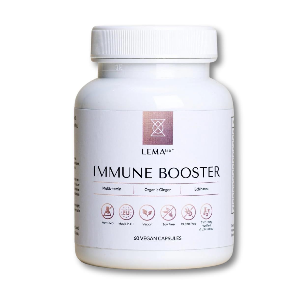 LEMAlab Immune Booster - 60 Vegan Capsules - B-Complex, Vitamin C E, Organic Ginger Echinacea - Antioxidant Formula - Supports Immune Function Energy Metabolism