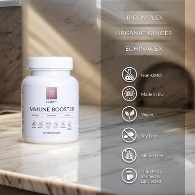 LEMAlab Immune Booster - 60 Vegan Capsules - B-Complex, Vitamin C E, Organic Ginger Echinacea - Antioxidant Formula - Supports Immune Function Energy Metabolism