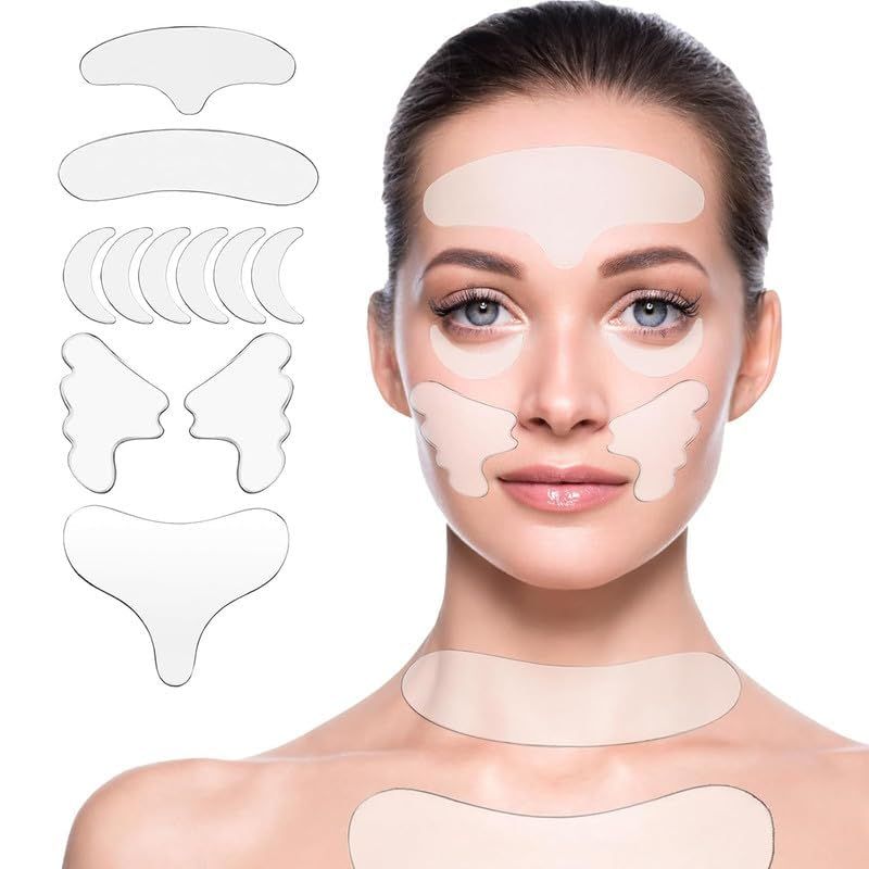 GETPUNA Neck Wrinkle Patches - 11 Pcs Reusable Silicone Pads for Chest, Forehead Face, Anti-Aging Silicone Patches to Reduce Fine Lines, Frown Marks, Chest Creases Sleep Lines, Firm Smooth Skin