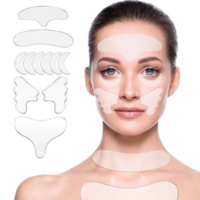 GETPUNA Neck Wrinkle Patches - 11 Pcs Reusable Silicone Pads for Chest, Forehead Face, Anti-Aging Silicone Patches to Reduce Fine Lines, Frown Marks, Chest Creases Sleep Lines, Firm Smooth Skin