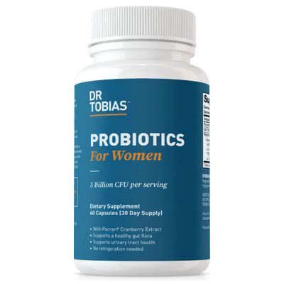 Dr. Tobias Probiotics for Women, 5 Billion CFUs Plus Prebiotics Cranberry Extract for Urinary Tract Health for Women, Supports Digestive Immune Health, 60 Capsules, 30 Servings