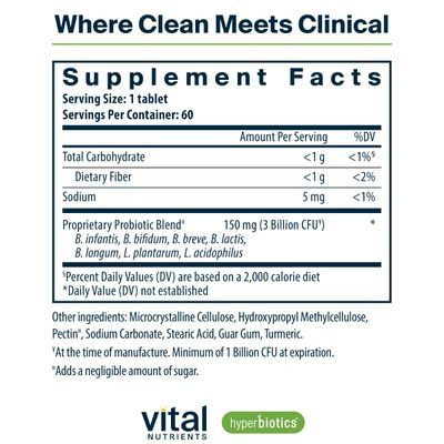 Hyperbiotics Vital Nutrients Bifidobacterium Probiotic 7 Targeted Strains Supports Immune and Digestive Health for Older Adults Shelf-Stable Vegan 60 Tablets