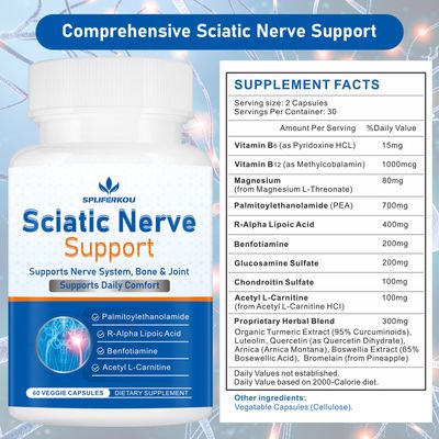 Sciatic Nerve Support Supplement, Advanced Sciatic Nerve Support Formula with Pea, Alpha Lipoic Acid, Benfotiamine, 60 Capsules