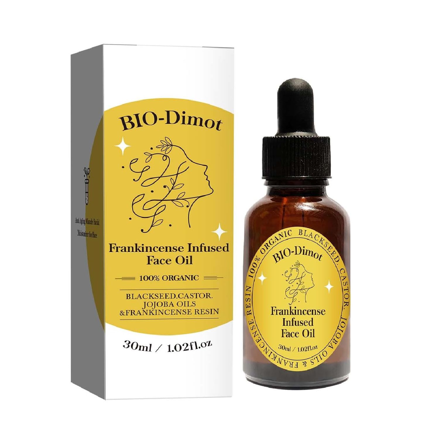 30 ML Frankincense Essential Oil,Organic Castor Jojoba Oils for Face Anti-Aging Facial Moisturizer Serum,Natural Skincare Hydrates Skin Moisturizing (1 PCS)
