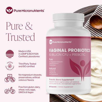 Pure Micronutrients Probiotics for Women, PH Balance Vaginal Health Support, 50 Billion CFU Per Serve, Gut, Digestive Urinary Tract Care, Lactobacillus Prebiotics, 60 Capsules