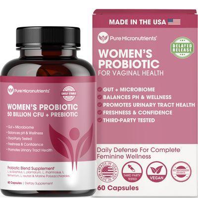 Pure Micronutrients Probiotics for Women, PH Balance Vaginal Health Support, 50 Billion CFU Per Serve, Gut, Digestive Urinary Tract Care, Lactobacillus Prebiotics, 60 Capsules
