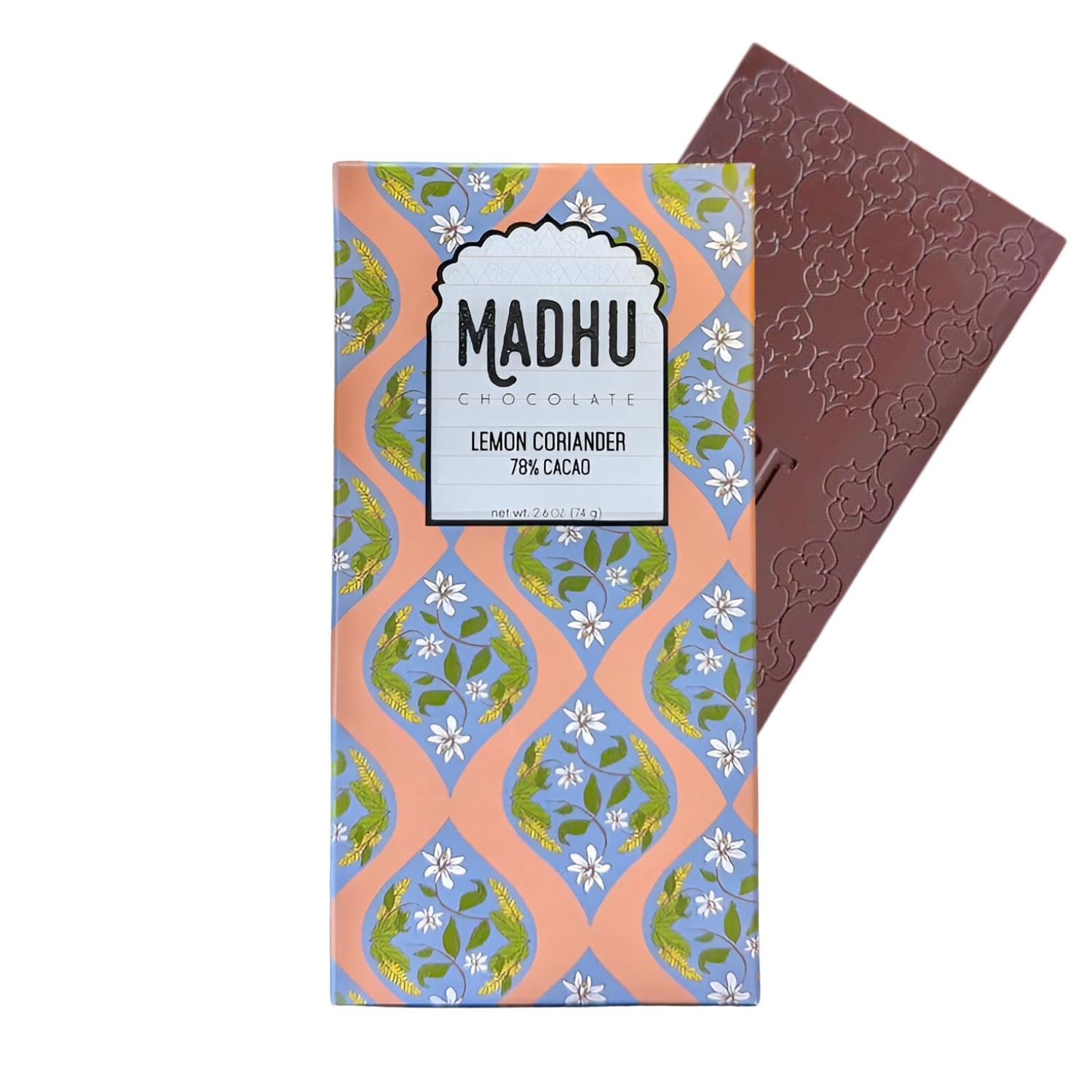 Madhu Chocolate Bar Award Winning Nutritious, Gluten, Soy Free Handcrafted Indian Inspired Cacao Chocolate Bar Gourmet Dessert Gifts Artisanal Snacks 2.6oz (Lemon Coriander - 78 Cacao)
