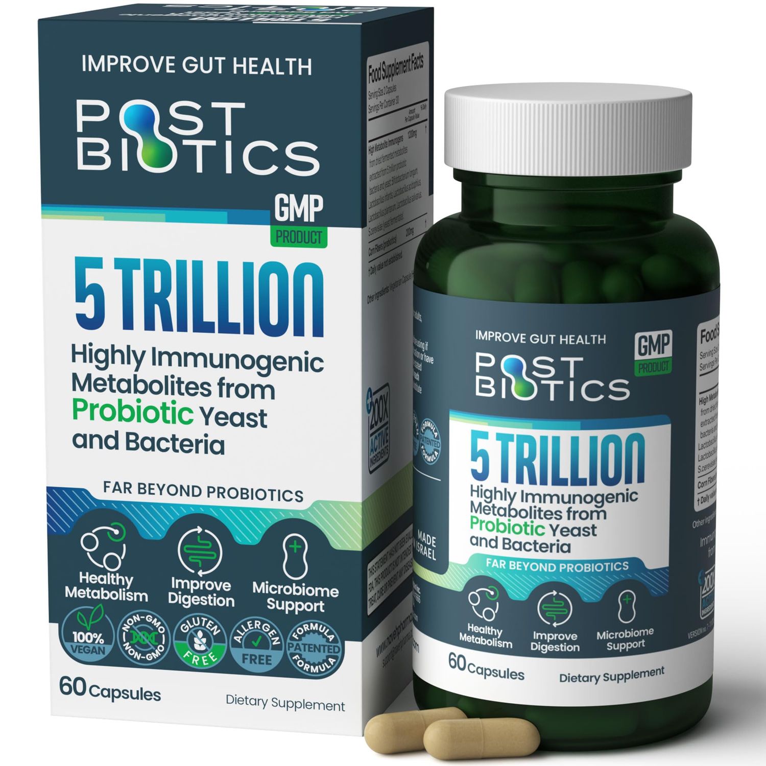 NAVEH PHARMA Adult Postbiotics Capsules for Women and Men Postbiotics for Gut Health with 200X Ingredients Than Probiotic and Prebiotic Supports Immunity, Digestion, Microbiome Metabolism