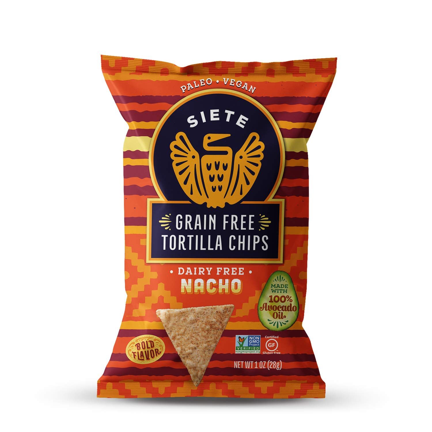 Siete Grain Free Tortilla Chips Gluten Free Chips Paleo Vegan Snacks Non GMO Nacho, 1 Ounce