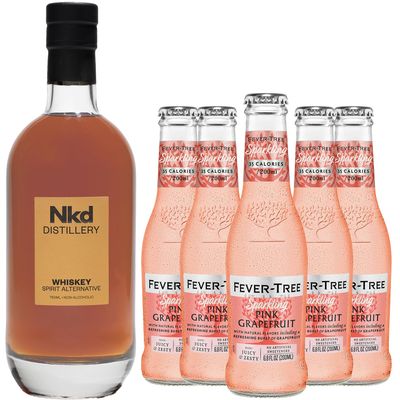 Nkd Distillery Whiskey Alternative Premium Non-Alcoholic Spirit - Zero Alcohol With Fever Tree Pink Grapefruit [ 5 Pack ]