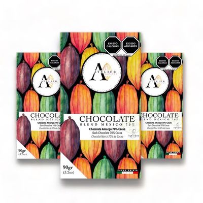 Mil534 Pack of 3 Dark Chocolate Bars 70 CACAO BLEND MEXICO (90 g each) Artisan Chocolate with Sustainable Mexican Cocoa Vegan and Gluten Free