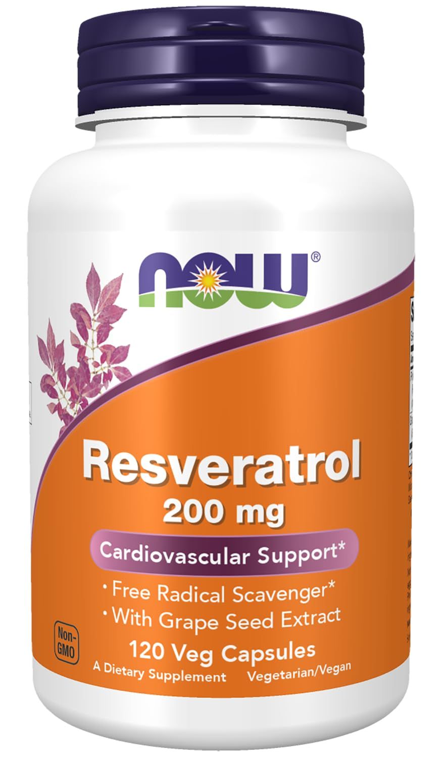 NOW Supplements, Natural Resveratrol 200 mg with Red Wine Extract, 120 Veg Capsules