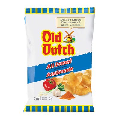 Old Dutch All Dressed Potato Chips Imported from Canada. - Large Bag 255 grams