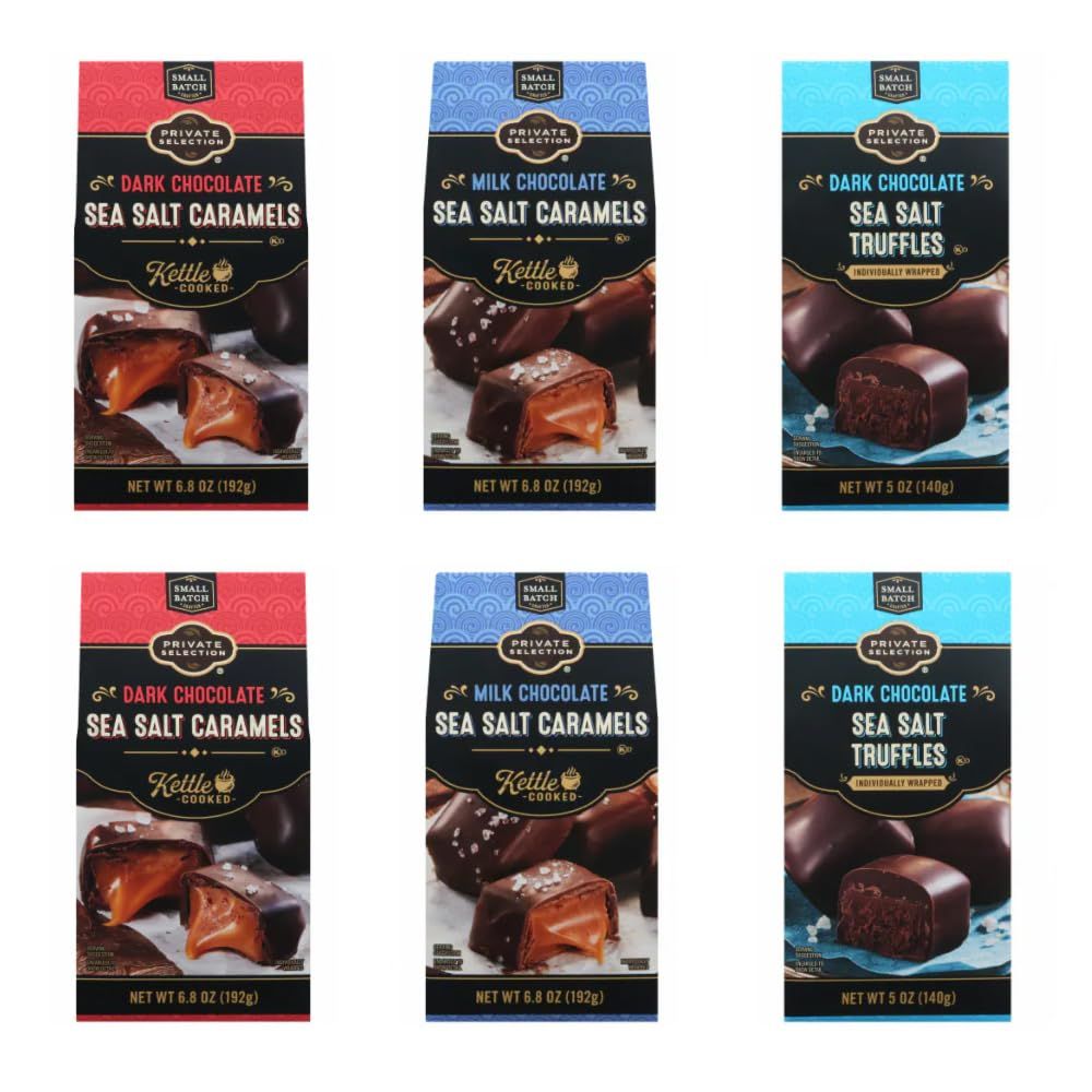 Dark, milk chocolate Sea Salt Caramel, Truffles Private Selection Variety park of 6