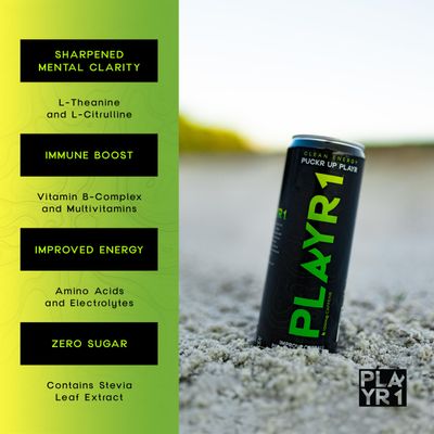PLAYR1 Functional Hydration Drink with Caffeine, Vitamins, Calming, Flavored Beverage, Non-Carbonated, No Artificial Sugars, Colors, or Flavor (Puckr Up)