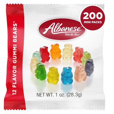 Albanese World&#39;s Best 12 Flavor Gummi Bears, Low Sodium, Fat Free, Gluten Free, 1 Ounce Bag of Candy (Pack of 200)