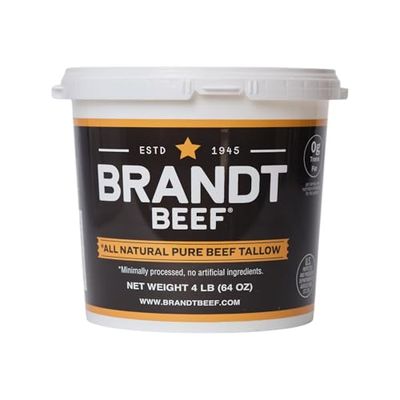 Brandt Beef Tallow - 64oz Tub - 100 Pure Beef Tallow for Cooking - All Natural, Keto Paleo Friendly - No Added Hormones or Antibiotics - High Smoke Point for Baking Frying - 0g Trans Fat
