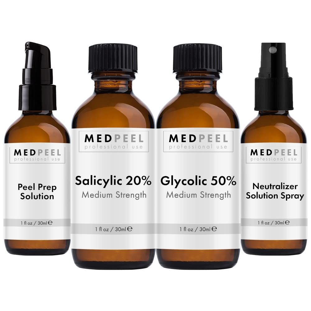 MedPeel Alpha Beta Hydroxy Acid Essential Peel Kit, 20 Salicylic and 50 Glycolic, Includes 2 Peels, Prep and Neutralizer, Medium Strength Chemical Face Peels, 1oz30ml (Kit of 4)