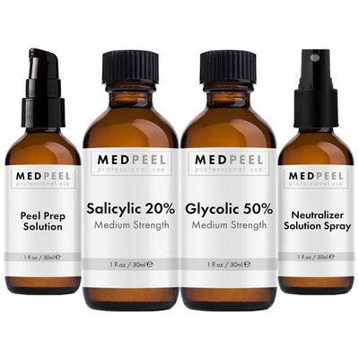 MedPeel Alpha Beta Hydroxy Acid Essential Peel Kit, 20 Salicylic and 50 Glycolic, Includes 2 Peels, Prep and Neutralizer, Medium Strength Chemical Face Peels, 1oz30ml (Kit of 4)