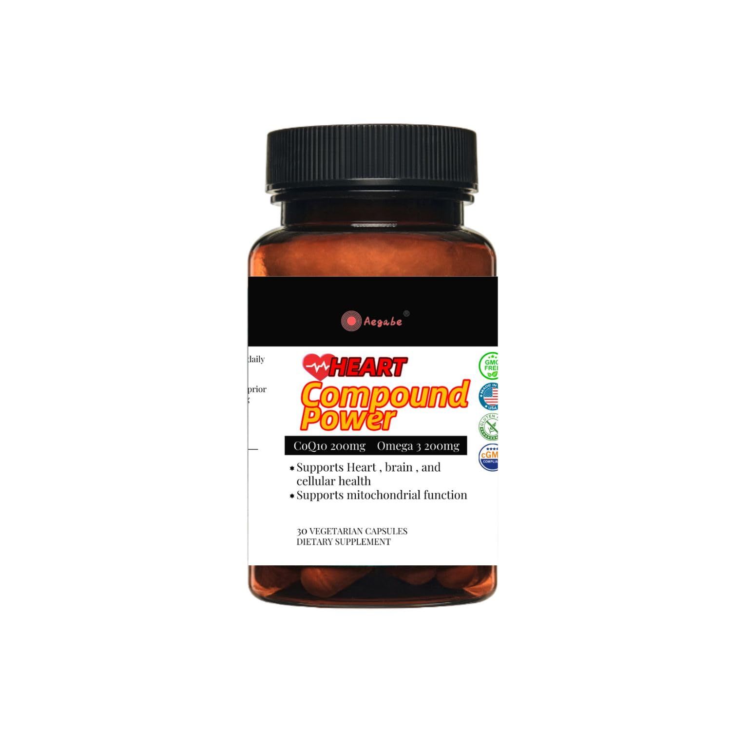Aegabe Heart Health Supplements,High Strength CoQ10 200mg Omega-3 200mg,Ultra High Absorption,Helps Enhance Heart Strength and Blood Vessel Elasticity,Reduces Vascular Resistance,30-Day Supply