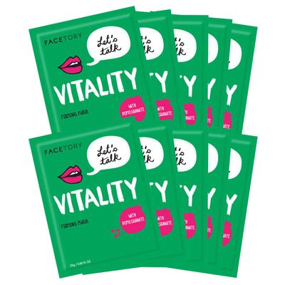 FACETORY K Beauty Face Mask Skin Care - LET&#39;S TALK VITALITY FIRMING Sheet Mask with Pomegranate Shea Butter Firming Mask with Antioxidants, Plump Hydrate (10 Pack)