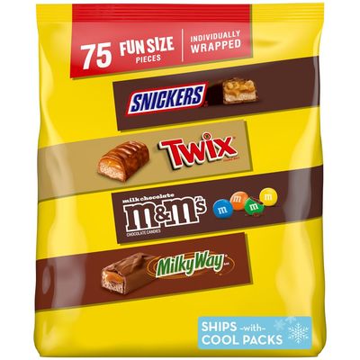 SNICKERS, MM&#39;S Milk Chocolate, MILKY WAY TWIX Fun Size Chocolate Candy Variety Pack, 75 Ct Bulk Bag