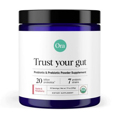 Ora Organic Prebiotic and Probiotic Powder Supplement - 20 Billion Probiotics, 7 Strains for Best Prebiotic Powder, Non-GMO, Probiotics for Women, Men Kids - Apple Raspberry Flavor, 30 Servings