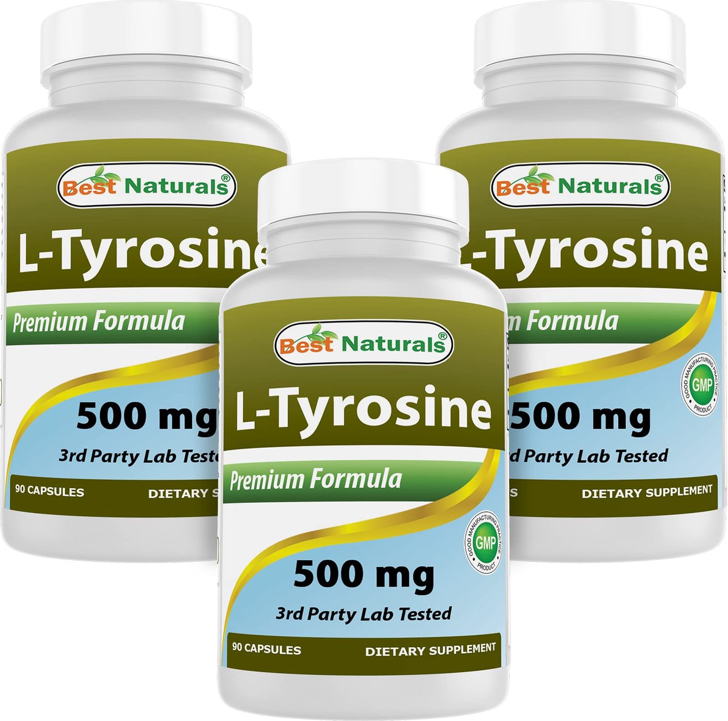 Best Naturals L-Tyrosine 500 mg 90 Capsules (90 Count (Pack of 3))