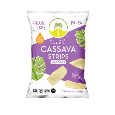 ARTISAN TROPIC Cassava Strips - Vegan, Paleo, Gluten Free Chips - Non-GMO Healthy Snack Potato Chip Alternative for Lunches, Dipping, Parties - Baked Cassava Flour Chips - Sea Salt (4.5 Oz - 6 Pack)