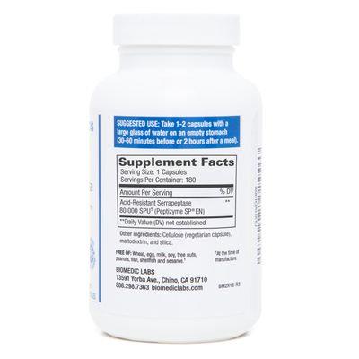 Serra-RX 80,000 SU Serrapeptase - Acid-Resstant Proteolytic Systemic Enzyme, Non-GMO, Gluten Free, Vegan, Supports Sinus Lung Health, 180 Veg Capsules