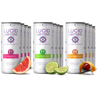 Lucid Libations Non-Alcoholic Cocktail, Zero Proof Craft Mocktail Alcohol Free Beverage Replacement 12 fl oz Cans (Variety Pack (12 Pack))