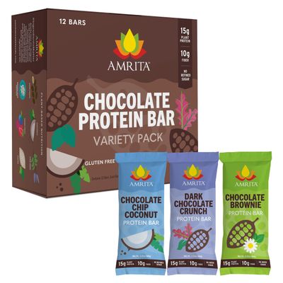 Amrita Nut Free Vegan Protein Bars (12 CT) Chocolate Variety Pack 15g Plant-Based Protein Bar Peanut-Free, Gluten Free, and Dairy-Free No Added Sugar, High Fiber, Healthy Snacks for KidsAdults