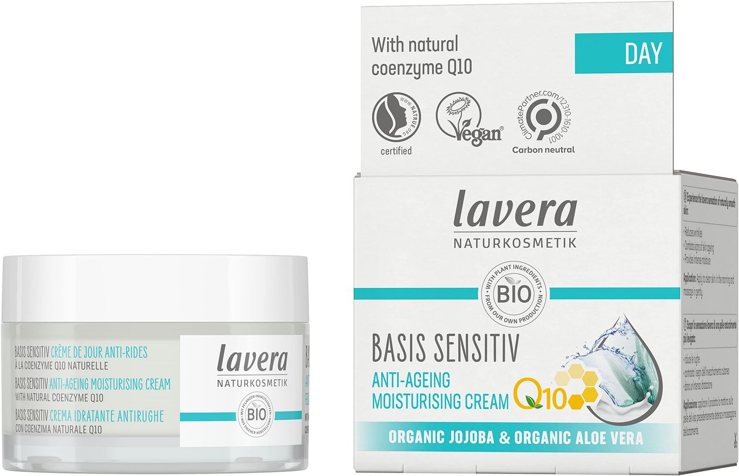 lavera Basis Sensitive Anti Wrinkle Moisturizing Cream - Face Cream with Q10 Aloe Vera - Moisturizing Facial Cream - Anti Aging Cream - PETA Certified - Vegan - Made in Germany - 1.7 Fl Oz