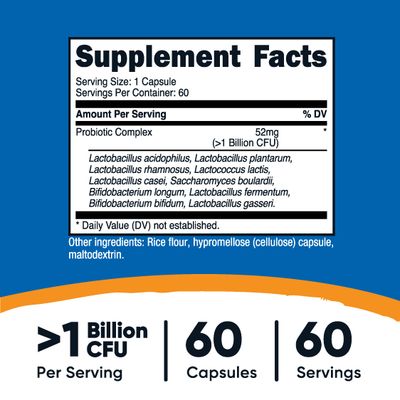 Nutricost Probiotic Complex (1 Billion CFU) 60 Capsules - Gluten-Free, Non-GMO