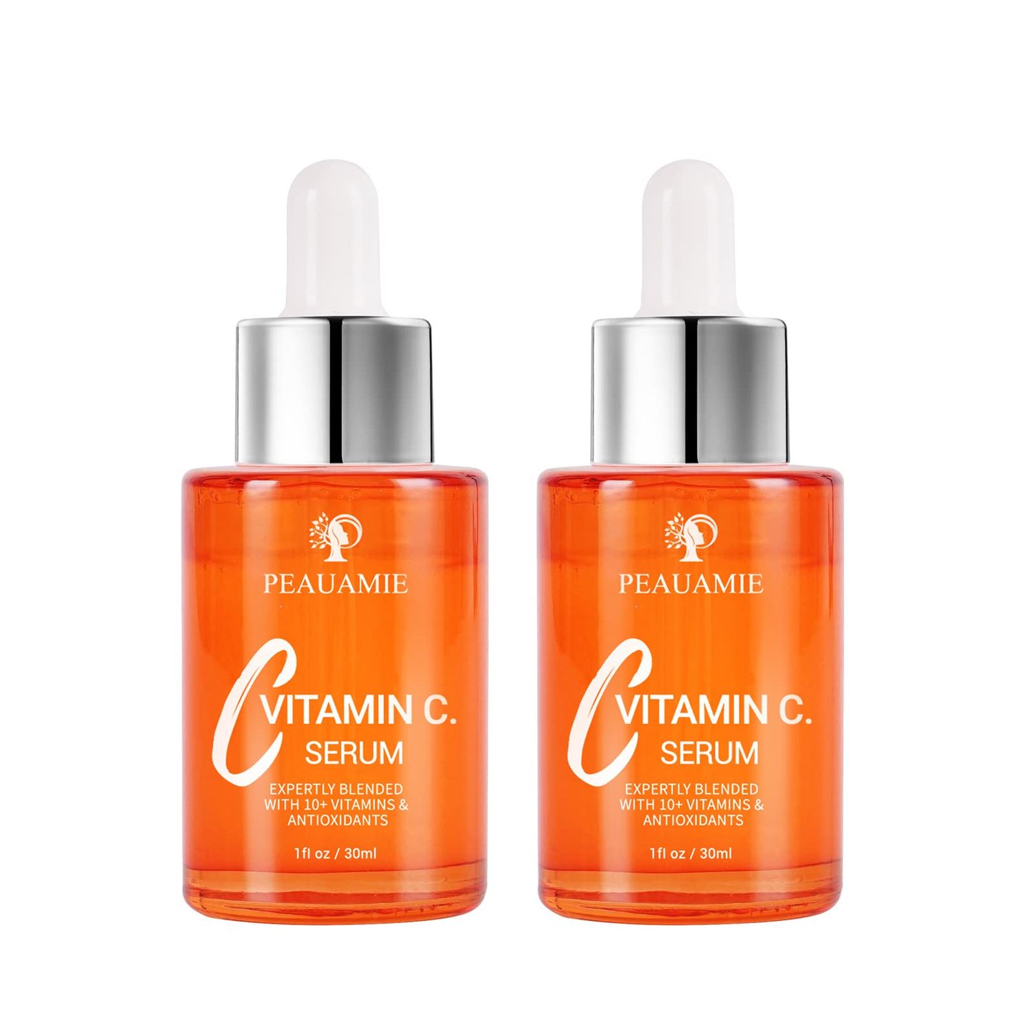 Peauamie Vitamin C Serum for Face Anti Aging with 2 Hyaluronic Acid and 1 Retinol Ferulic Acid,Moisturizer for Fine Lines and Wrinkles 1 Fl Oz x 2 Pack