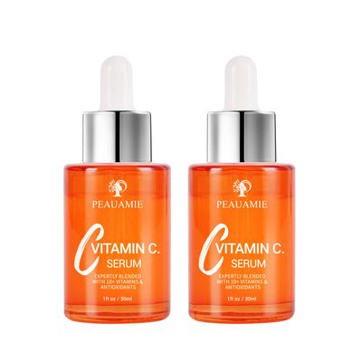 Peauamie Vitamin C Serum for Face Anti Aging with 2 Hyaluronic Acid and 1 Retinol Ferulic Acid,Moisturizer for Fine Lines and Wrinkles 1 Fl Oz x 2 Pack