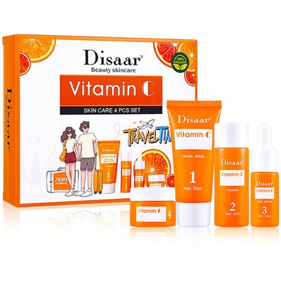 DISAAR BEAUTY Vitamin C Organic Orange Extract Skin Care Set Facial Wash Toner Serum Face Cream Moisturizing Reduce Wrinkles Hydrate 30ml30ml10ml15g 4PCS