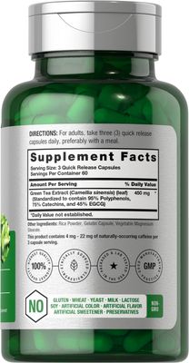 Horb ach Green Tea Extract Capsules 450mg 180 Count Herbal Supplement Non-GMO and Gluten Free