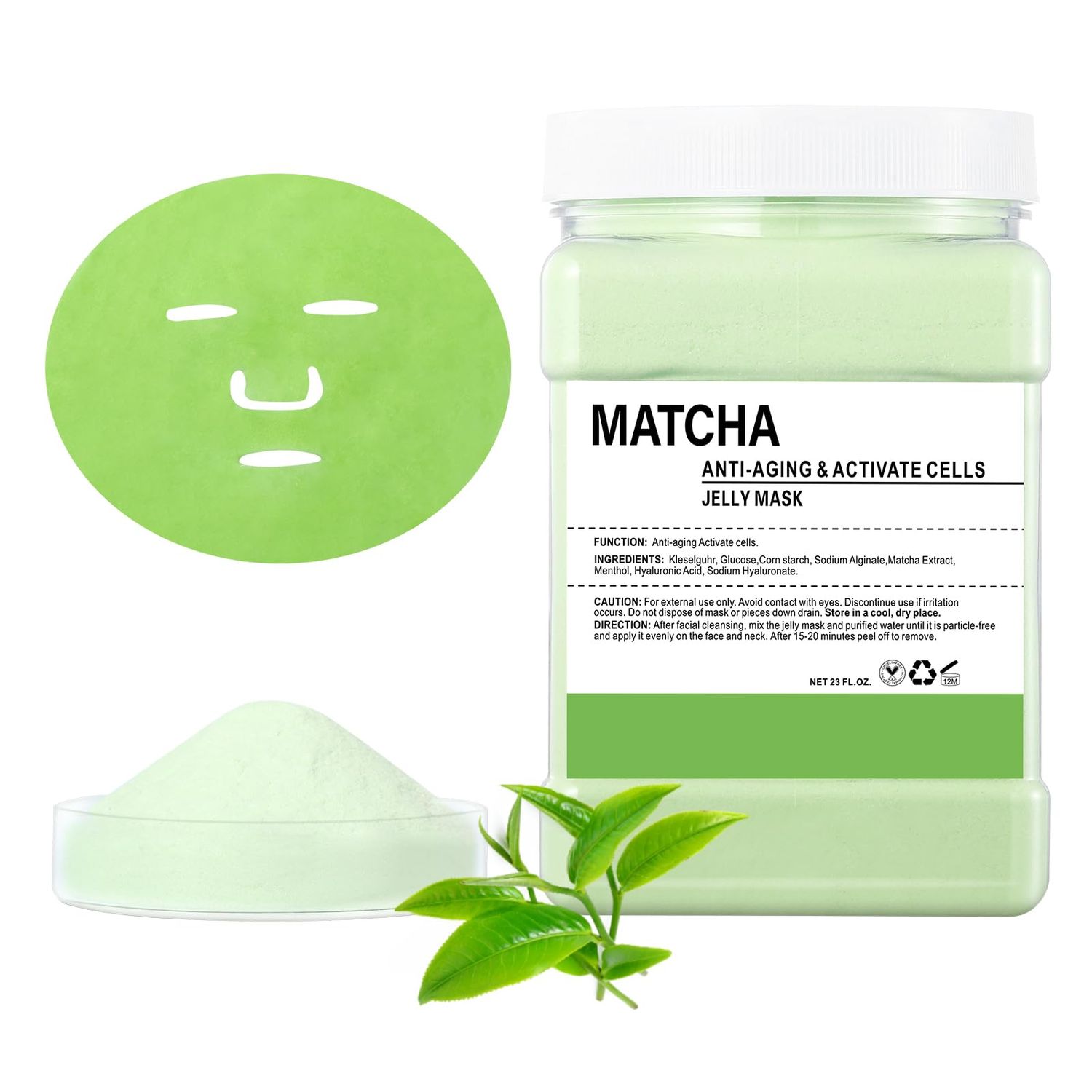 OUPEICHARM Hydro Jelly Masks for Women Home Spa,Hydrating Moisturizing Peel-Off Rubber Gel Face Mask Skin Care,Professional Jelly Mask for All Skin Types 23 Fl Oz Matcha