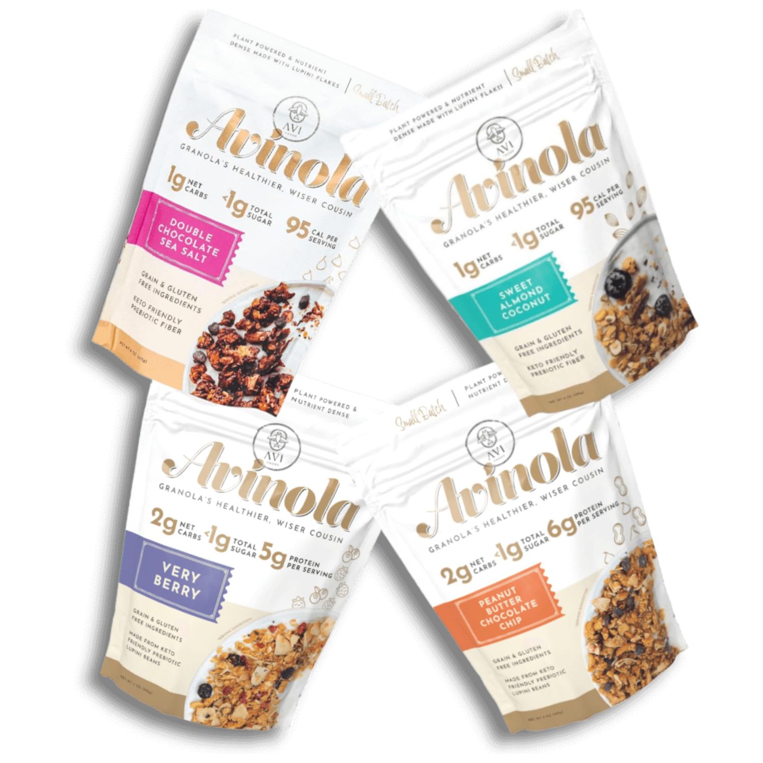 Superfood Granola- Grain-Free, Keto, No Sugar Added - No oats, Superfood Snack made from lupini beans with Berry Flavors, Gluten-Free (4-Pack, Variety Pack)
