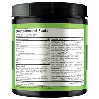 NATURELO Raw Greens Superfood Powder - Mixed Berry - Boost Energy, Detox, Enhance Health - Organic Spirulina - Wheat Grass - Whole Food Nutrition from Fruits Vegetables - 480 Grams