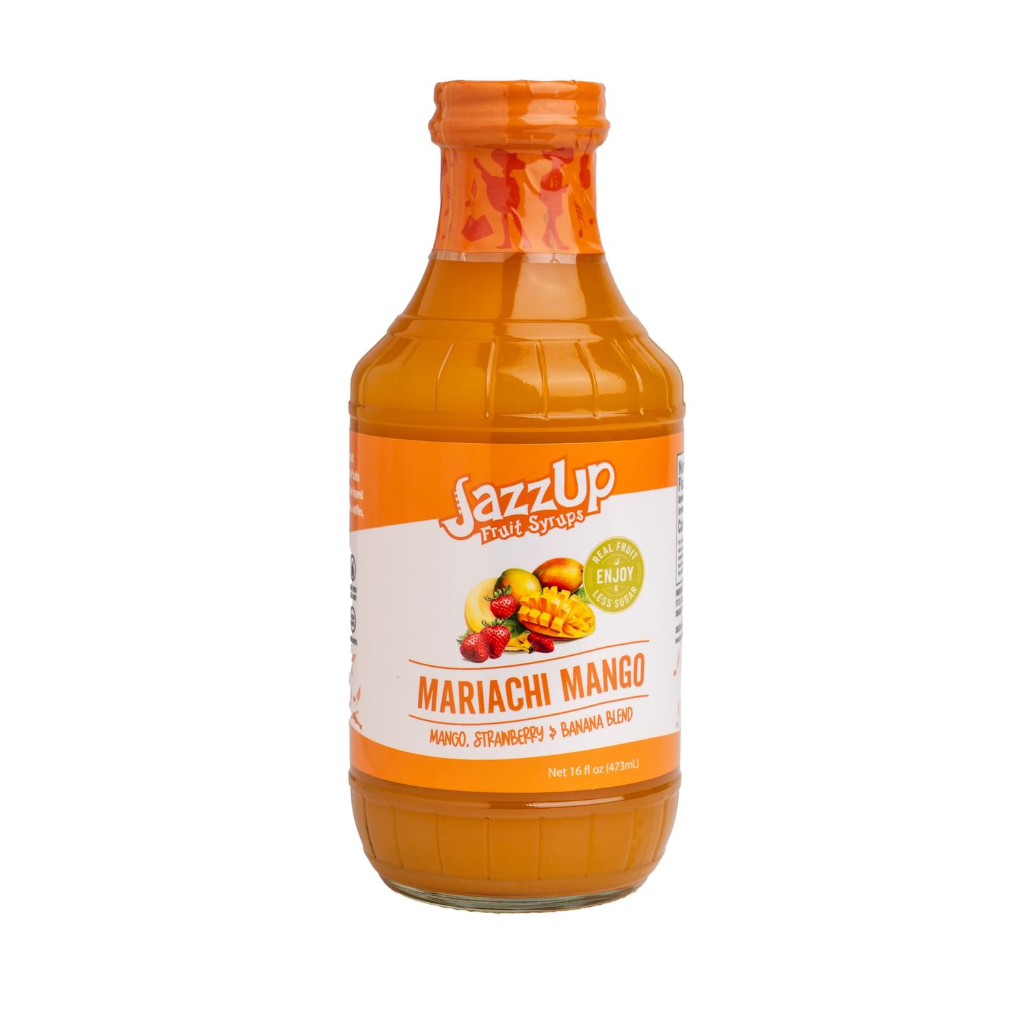 JazzUp Mariachi Mango Real Fruit Syrup for Non-Alcoholic Drink Mixing, Pancakes and Desserts - 16 fl oz (Real Fruit: Mangoes, Strawberries and Banana)