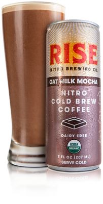 RISE Brewing Co. Oat Milk Mocha Nitro Cold Brew Latte (4 7 fl. oz. Cans) - USDA Organic, Non-GMO Vegan Dairy Free Draft Nitrogen Pour, Clean Energy, Low Acidity Refreshingly Smooth