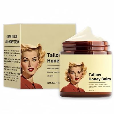 ZDQULX Beef Tallow for Skin, Tallow and Honey Cream Grass Organic Fed Tallow Organic Face Moisturizer Body Lotion, Skin Care Cream for Dry Skin