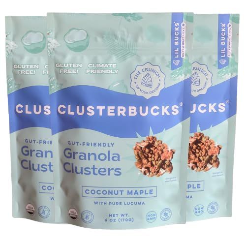 Lil Bucks Clusterbucks Gut Friendly Clusters made with Regenerative Organic Sprouted Buckwheat, Gluten Free Snack (Coco Maple, 3 Pack)