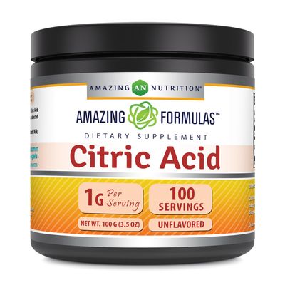Amazing Formulas Citric Acid Powder Supplement 100 Grams Per Serving 454 Servings Unflavored Non-GMO Gluten-Free Made in USA