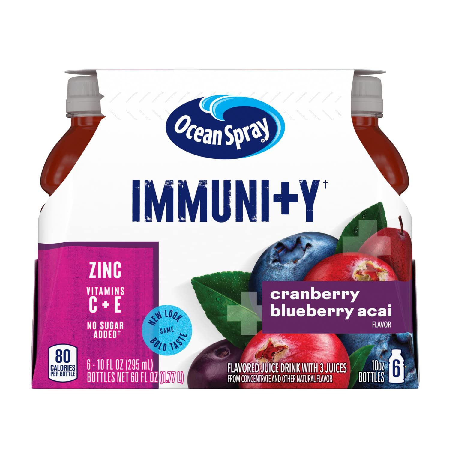 Ocean Spray Immunity Cranberry Blueberry Acai Flavored Juice Drinks, 10 Fl Oz Bottles, 6 Count (Pack of 1)