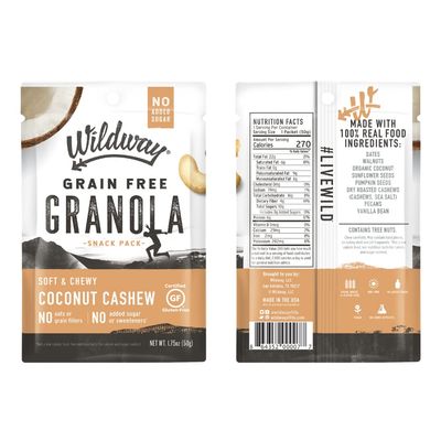 Wildway Keto Granola Snack Packs Coconut Cashew Grain-Free Certified Gluten-Free Cereal Vegan, Low Carb No Sugar Added Paleo-Friendly, Non-GMO Fruit Nut Clusters Nutrient-Rich 12 Pack
