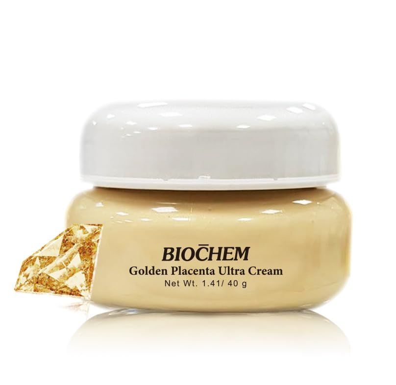 BIOCHEM Golden Placenta Ultra Cream - Anti-Aging Moisturizer wPlacenta Extract for Wrinkles, Fine Lines Collagen Support, Natural Radiance, Firming, Toning Hydrating for Face Neck, 1.41 oz40g