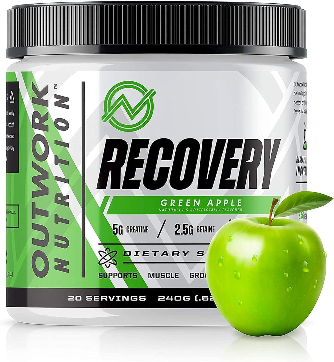 Outwork Nutrition Recovery Supplement, Post Workout Recovery Powder Muscle Builder for Men and Women, Recharge Muscles After Gym, Backed by Science, Green Apple, 240 Gr